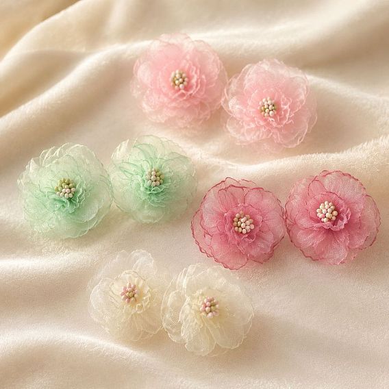 Серьги-гвоздики из шифона и пластика для женщин, цветок