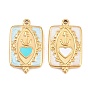 304 Stainless Steel Enamel Pendants, Rectangle with Horse Eye & Anchor Pattern Charms, Ion Plating(IP), Golden