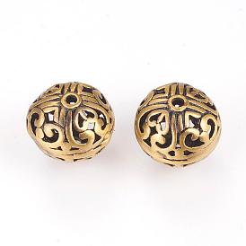 Brass Beads, Hollow, Round with Flower