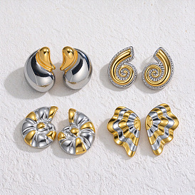 304 Stainless Steel Stud Earrings, Golden & Stainless Steel Color