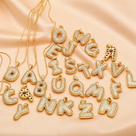 Brass Micro Pave Cubic Zirconia Pendant Necklaces, Golden