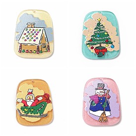Printed  Acrylic Pendants, for Christmas, Trapezoid with Christmas Tree/Santa Claus/Snowman/House Pattern Charm