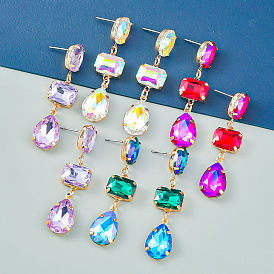 Geometric Glass Crystal Earrings for Women - Colorful Rhinestone Alloy Dangle Drop Ear Studs