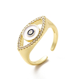 Clear Cubic Zirconia Horse Eye with Enamel Open Cuff Ring, Brass Jewelry for Women