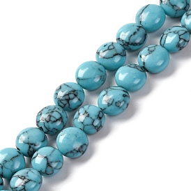 Synthetic Turquoise Beads Strands, Flat Round