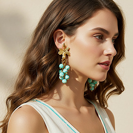 Alloy Resin Stud Dangle Earrings for Women, Grape, Golden