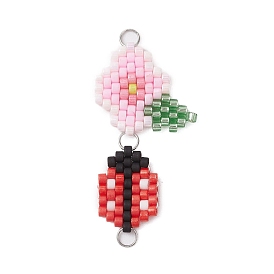 Handmade Glass Seed Beads Woven Connector Charms, Flower Ladybird Links