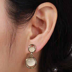 925 Silver Cat Eye Earrings - Fashionable Circle Pendant, Elegant and Charming.
