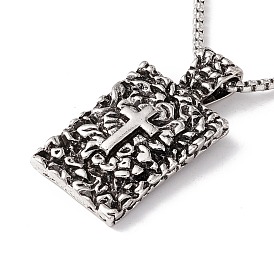 Alloy Rectangle with Cross Pendant Necklace with 201 Stainless Steel Box Chains, Gothic Jewelry for Men Women