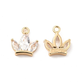 Brass Clear Cubic Zirconia Charms, Crown Charm, Real 18K Gold Plated