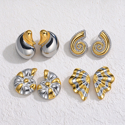304 Stainless Steel Stud Earrings, Golden & Stainless Steel Color