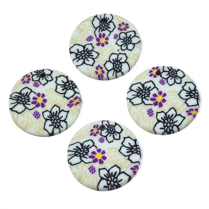Handmade Polymer Clay Pendants, Flat Round