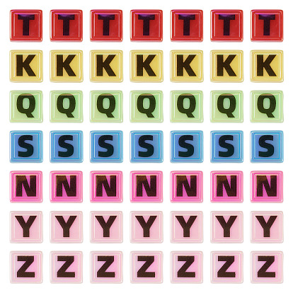 50 шт. непрозрачных акриловых бусин с УФ-покрытием, радужный, квадрат с буквой