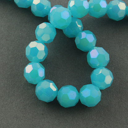 Electroplate Glass Beads Strands, AB Color Plated, Imitation Jade, Faceted(32 Facets), Round, 4mm, hole: 0.5mm