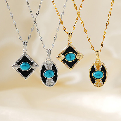 Винтажные латунные подвески-паве из синтетической бирюзы и прозрачных кубических цирконий, с черной эмалью