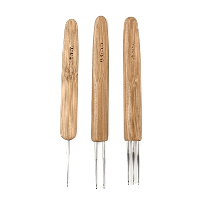 3шт 3 стили железные крючки для вязания, с бамбуковыми ручками
