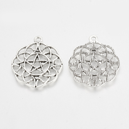 Tibetan Style Alloy Pentacle Pendants, Wicca Pendants, Flower with Star