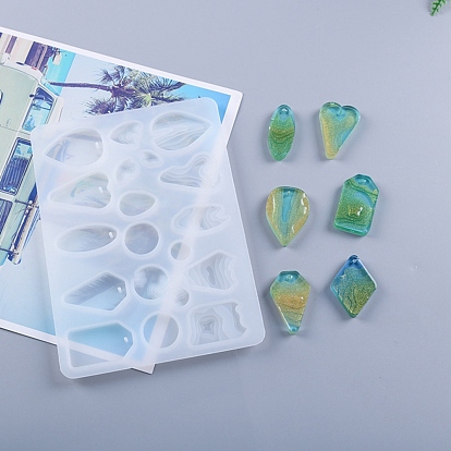 DIY Pendant Silicone Molds, for Earring Making, Resin Casting Molds, For UV Resin, Epoxy Resin Jewelry Making, Teardrop & Nuggets & Oval & Round & Heart & Pentagon