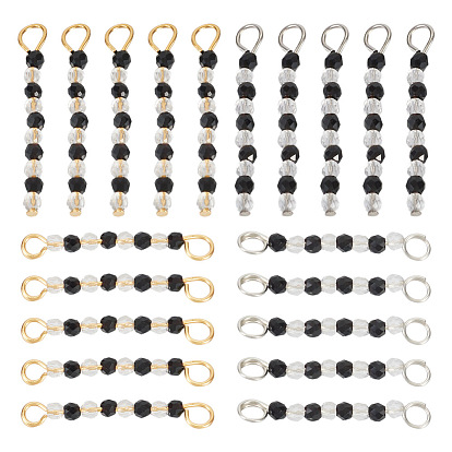 Charms conectores de cuentas de vidrio transparente, con 304 fornituras de acero inoxidable, negro y claro