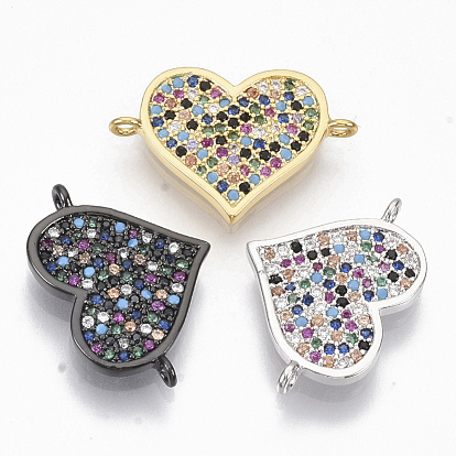 Brass Micro Pave Cubic ZirconiaLinks Connectors, Heart, Colorful