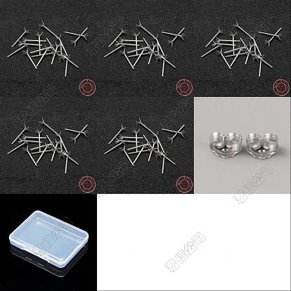 10Pairs 5 Styles 925 Sterling Silver Ear Studs, 4-Prong Earrings Settings with 10Pairs Rhodium Plated Sterling Silver Friction Ear Nuts