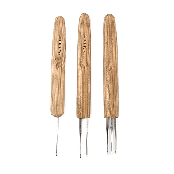 3шт 3 стили железные крючки для вязания, с бамбуковыми ручками