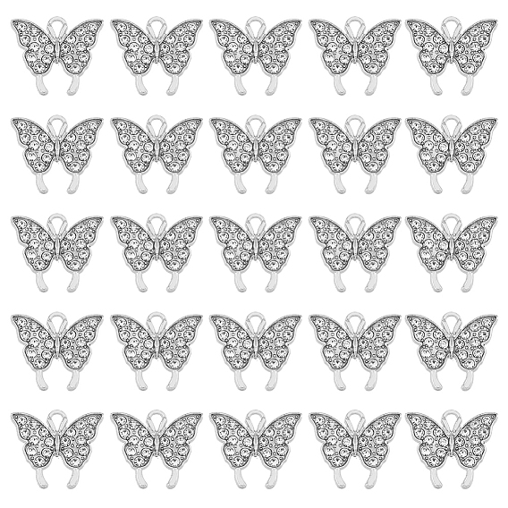 50подвески со стразами из сплава, без кадмия и без свинца, бабочки прелести