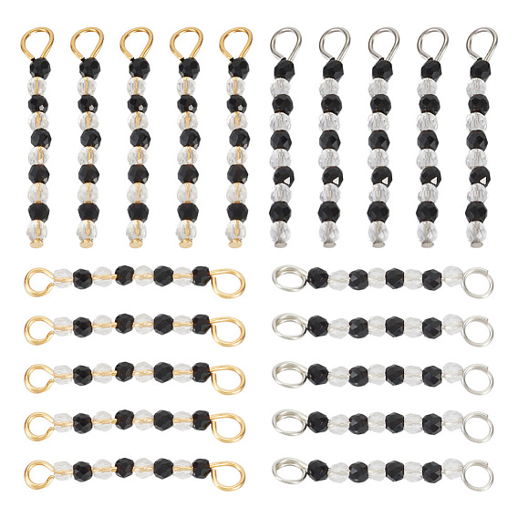 Transparent Glass Beads Connector Charms, with 304 Stainless Steel Findings, Black & Clear