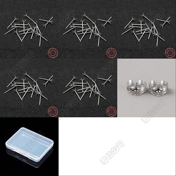 10Pairs 5 Styles 925 Sterling Silver Ear Studs, 4-Prong Earrings Settings with 10Pairs Rhodium Plated Sterling Silver Friction Ear Nuts