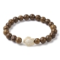 Natural Wood Round & Synthetic Turquoise Turtle Beaded Stretch Bracelet for Women