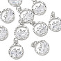 SHEGRACE Brass Clear Cubic Zirconia Pendants, Flat Round with Dolphin Charms, Cadmium Free & Lead Free & Nickel Free