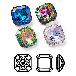 K9 Glass Rhinestone Pointed Back Cabochons, Random Color Back Plated, Faceted, Square Octagon, Flower Pattern