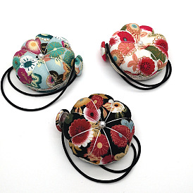 Coussins à épingles en forme de citrouille à motif de fleurs, coussin d'aiguille de coton, outils de couture, avec une perle d'imitation en plastique