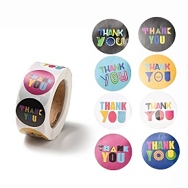 Round Dot Paper Thank You Stickers Roll, Self-Adhesive Gift Tags for Present Gift Decoration, Word/Flower Pattern