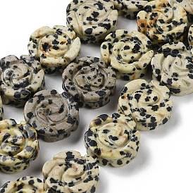 Natural Dalmatian Jasper Beads Strands, Carved Rose