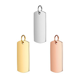 Pendentifs en acier inoxydable, avec anneau de saut, polissage manuel, charme rectangle, estampillage d'une étiquette vierge