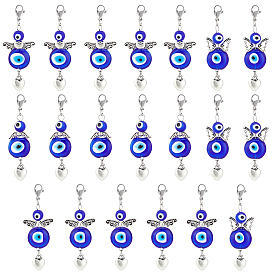 20 шт. крылья и сердце тибетский стиль сплав подвеска украшает, с бусинами лэмпворк от сглаза и 304 застежками-карабинами из нержавеющей стали