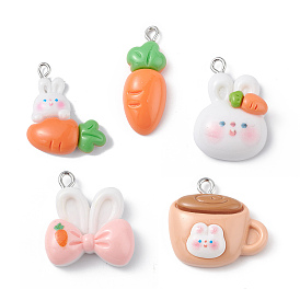 Opaque Resin Pendants, Cute Rabbit Charms, with Platinum Tone Iron Loops