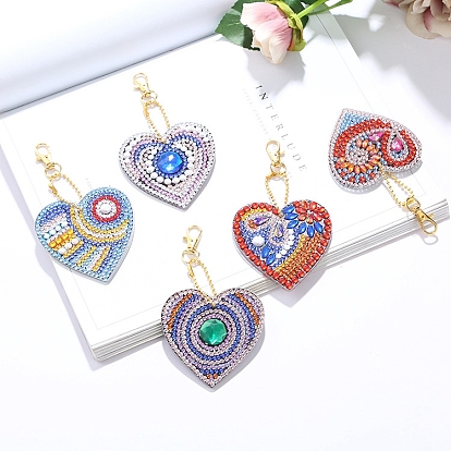 DIY Heart Keychain Diamond Painting Kits, Including Acrylic Board, Bead Chain, Clasps, Resin Rhinestones, Pen, Tray & Glue Clay