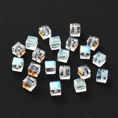 Transparent Square Faceted Glass Beads