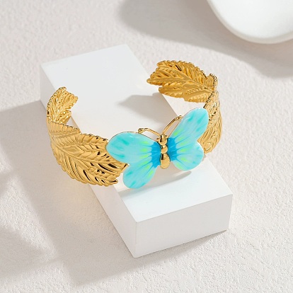 304 Браслеты-манжеты из нержавеющей стали с эмалированным покрытием в виде бабочки для женщин, ионное покрытие (ip), градиент цвета