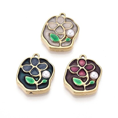 304 подвески из нержавеющей стали и эмалированного АБС-пластика с имитацией жемчуга, самородки с цветочными подвесками, ионное покрытие (ip), реальный 18 k позолоченный