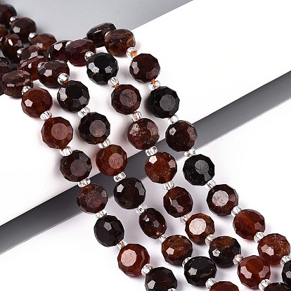 Гранат природный бисер нитей, плоско-круглые, граненые, с бисером