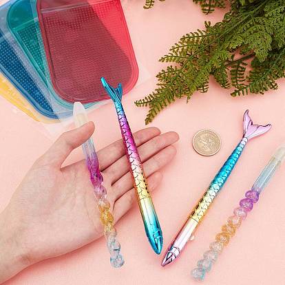 SUNNYCLUE Manicure Tool Sets, with Plastic Single Head Nail Art Rhinestones Pickers Pen, Point Nail Art Craft Tool Pen and Silicone Anti-Slip Pad