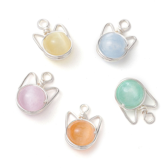 Подвески в обертке из окрашенной натуральной селенитовой медной проволоки, прелести кошачьей головы, серебро 