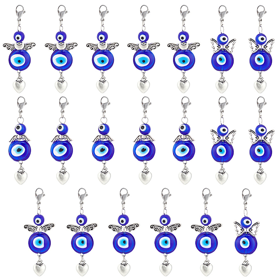 20 шт. крылья и сердце тибетский стиль сплав подвеска украшает, с бусинами лэмпворк от сглаза и 304 застежками-карабинами из нержавеющей стали