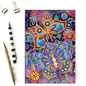 DIY Butterfly Pattern Diamond Painting Notebook Kits, Including Notebook, Resin Rhinestones, Diamond Sticky Pen, Tray Plate and Glue Clay