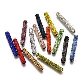 Polymer Clay Rhinestone Tube Beads, with Brass Findings