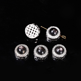 Natural Hypersthene Beads, Alloy Flat Round Beads, Platinum