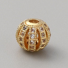 Brass Cubic Zirconia Beads, Hollow Round